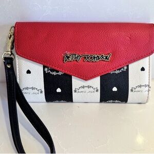 Betsey Johnson Red and White Striped Clutch
